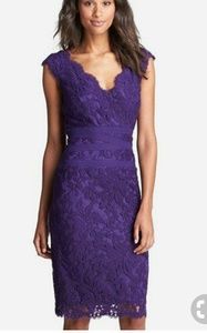 Tadashi Shoji Purple v-neck lace detail dress